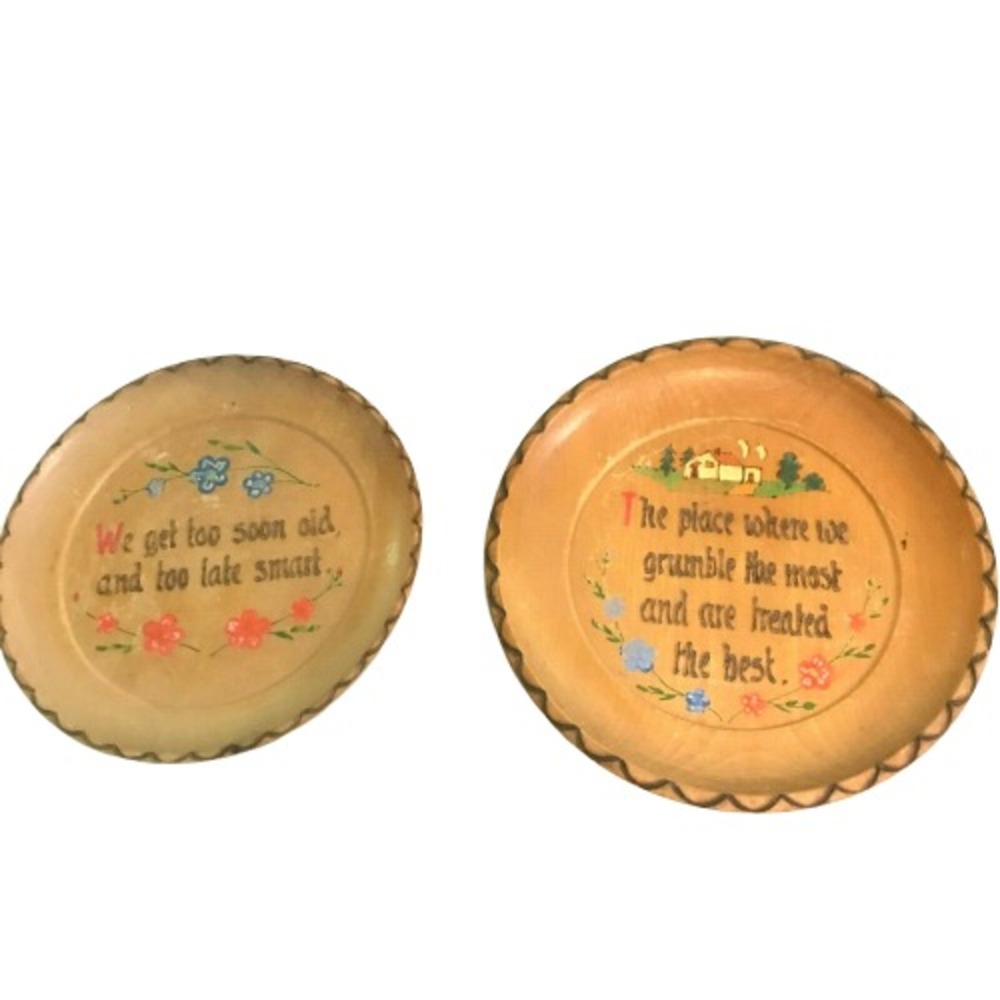 Vintage Decorative Wooden Plates Made in Germany Folk art Primitive Set of two